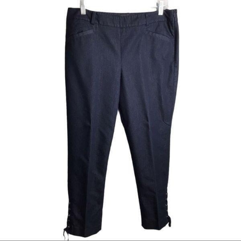 Talbots Pants Women Sz 8 Petite Blue Cropped Ankle Lace-up Chambray Pockets
